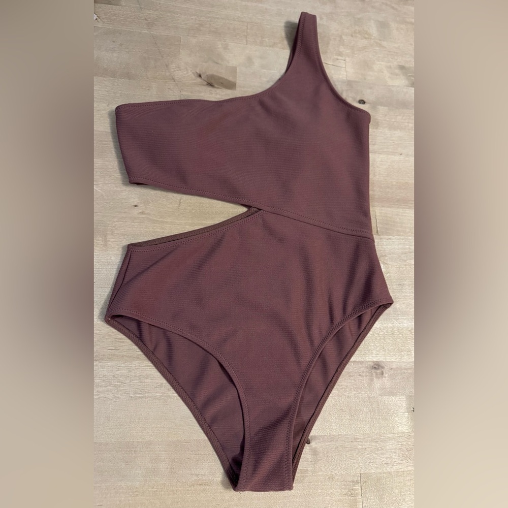 Cupshe Lost in Space Brown ribbed one shoulder Swimsuit - Picture 2 of 6